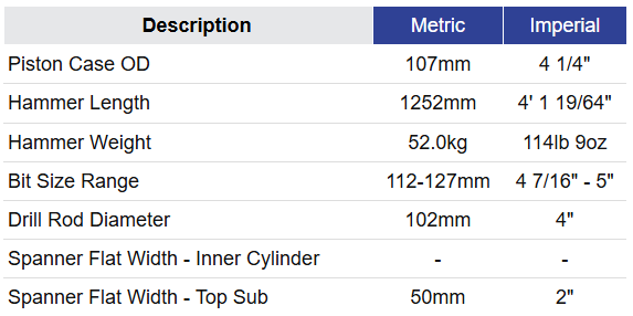 Black Diamond Drilling BD004 General Specifications
